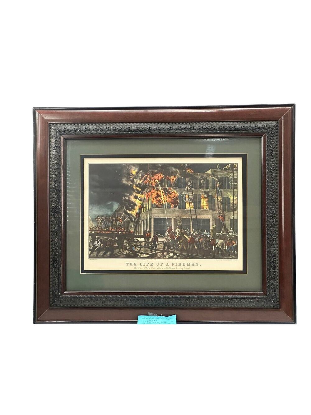 Vintage Currier & Ives Print 1866 The Life Of A Fireman Framed Matted Print